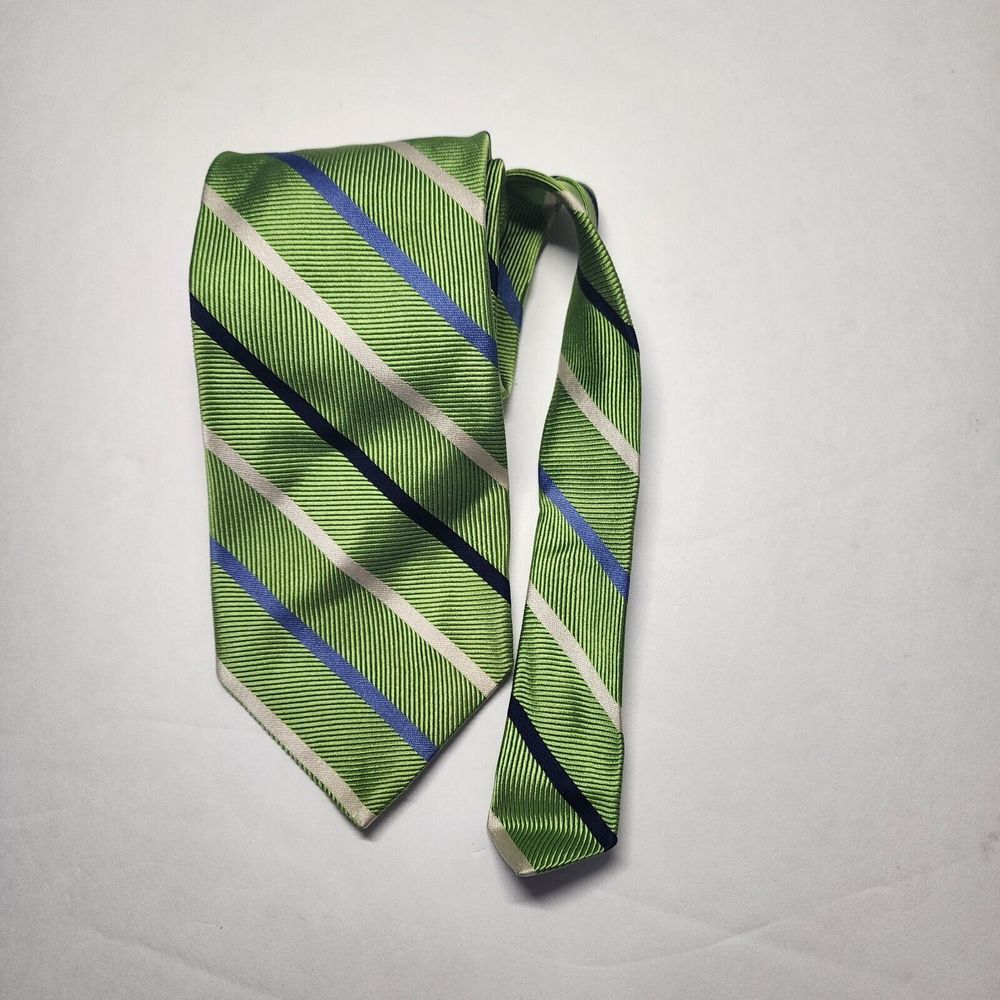 BROOKS BROTHERS MAKERS 100% SILK LIME‎ GREEN STRIPED TIE